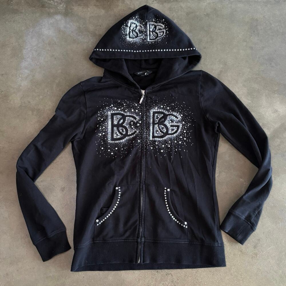 Y2K BCBG Max Azria Black Women Sz M Zip-Up Hoodie